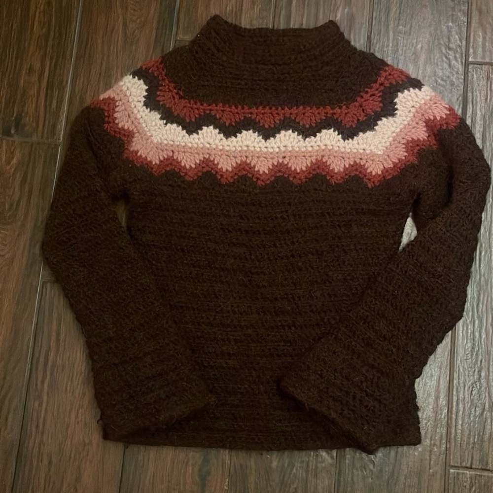 J. Crew Vintage Alpaca Blend Sweater in Rich Brown and Deep Red Size Small